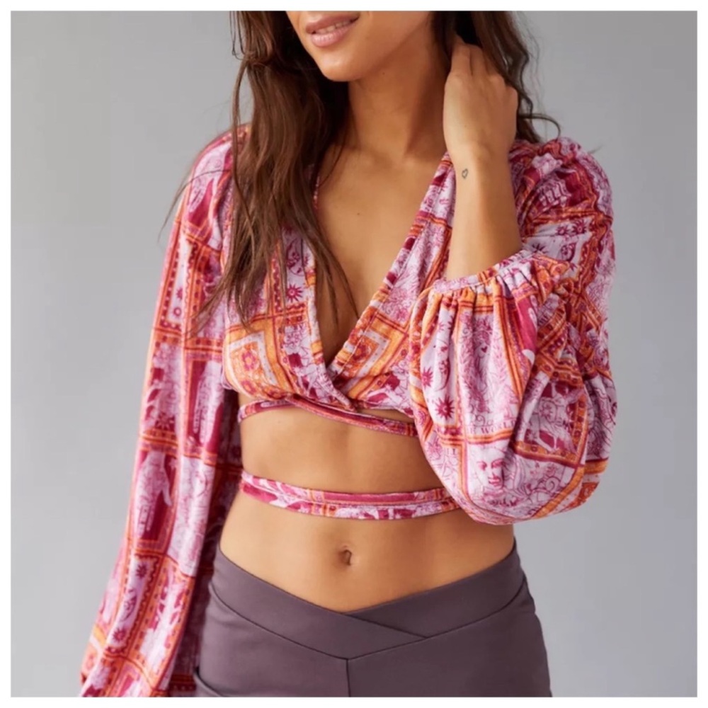 Urban Outfitters Pink and Orange Patterned Crop Top